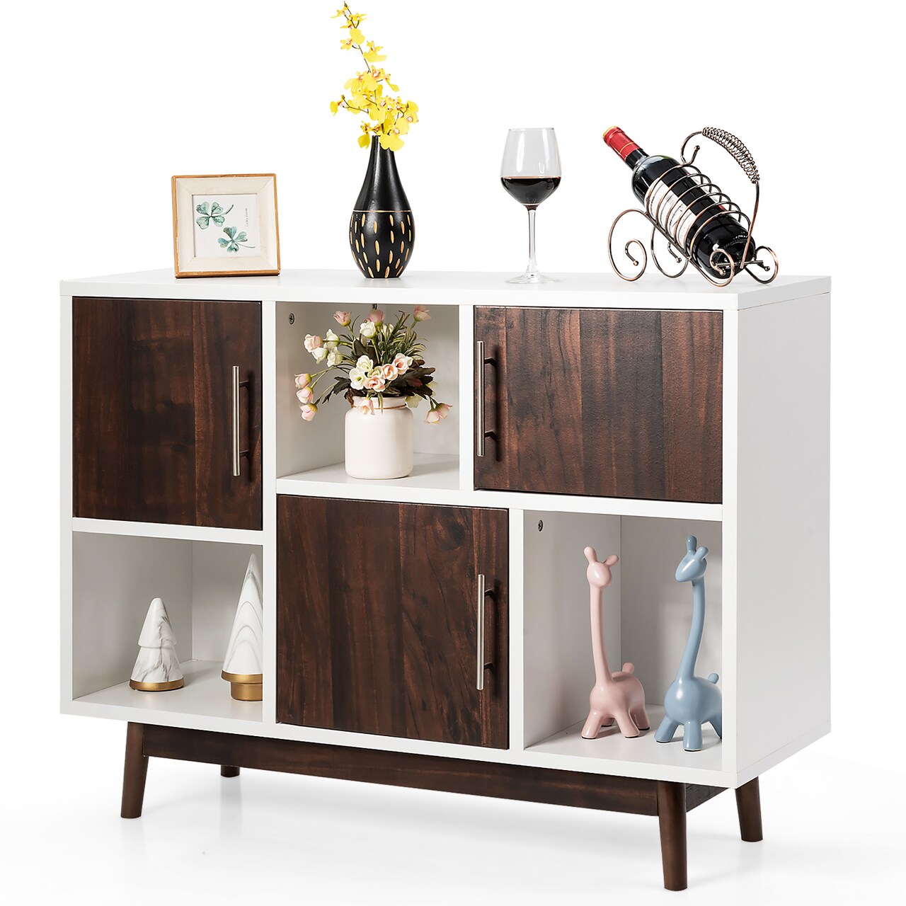 Costway Wood Display Storage Cabinet Console Table TV Stand Multipurpose w/ Door & Shelf
